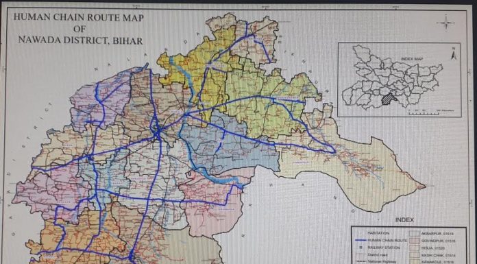 मानव श्रृंखला का सबसे बड़ा रूट 60 किमी तुंगी नदी पुल से आढ़ा मोड़ तक